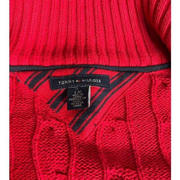 Tommy Hilfiger Red Cable Knit Button Cardigan Women’s Large 100% Cotton Preppy - Picture 7 of 13